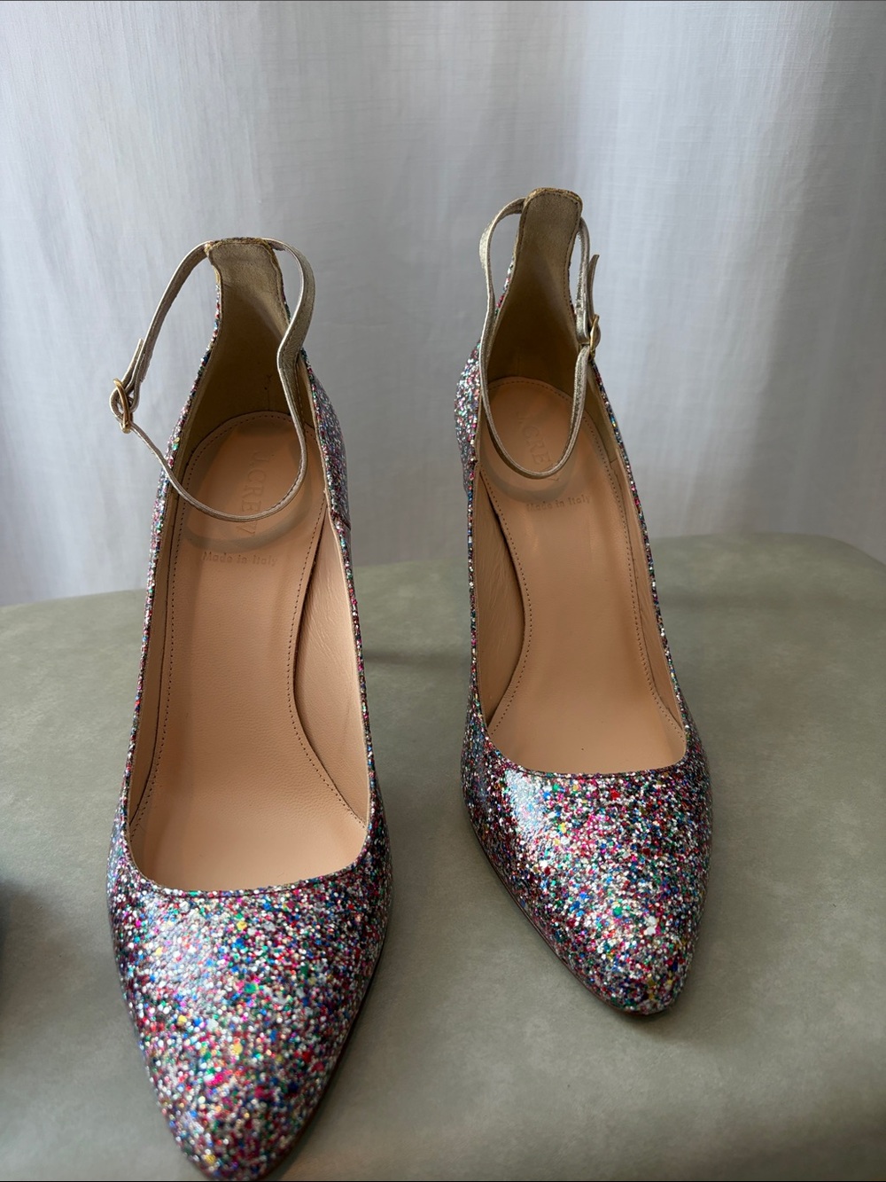 J. Crew Multicolor Glitter Pointed Slingback Heels